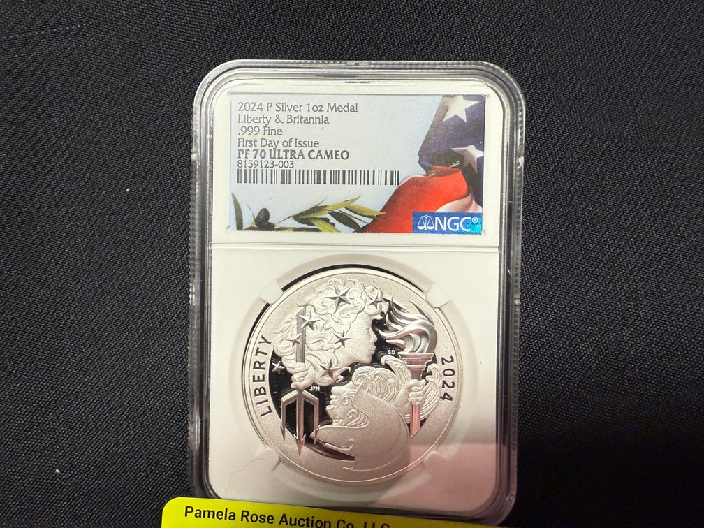 2024 P Silver 1 Oz Medal Liberty & Britannia First Day Issue PF 70 Ultra Cameo
