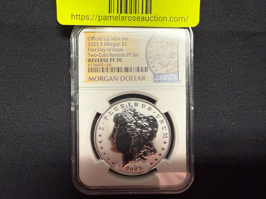 2023 Official US Mint Set 2023 S Morgan $1 First Day Of Issue Two-Coin Reverse PF Set Reverse PF 70