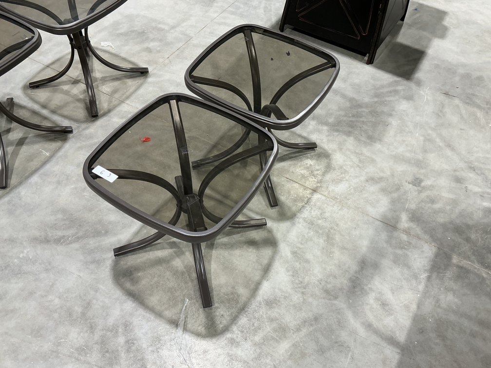 2 Square Patio Side Tables with Glass Tops
