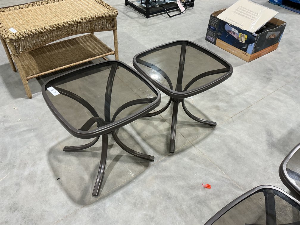 2 Square Patio Side Tables with Glass Tops