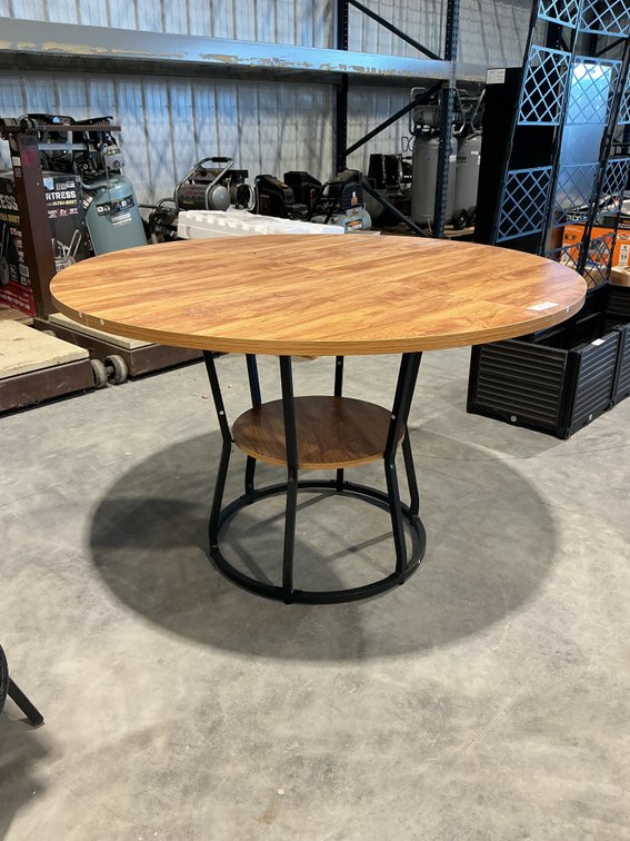 Round Wood Table with Metal Frame