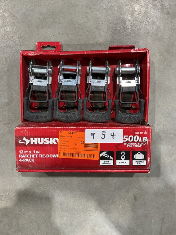 Husky 4pc 12'x1" Ratchet Tie-Down Set