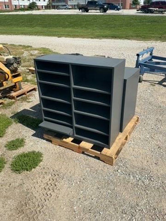 Metal Cabinet and Plastic Shelf Unit with Detailed Dimensions