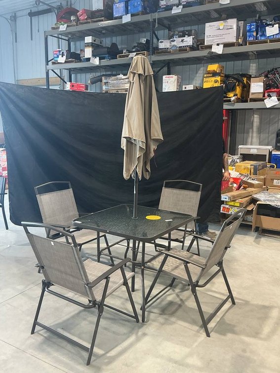 StyleWell 5-Piece Outdoor Patio Set with Glass Table Top, Folding Chairs, and Umbrella