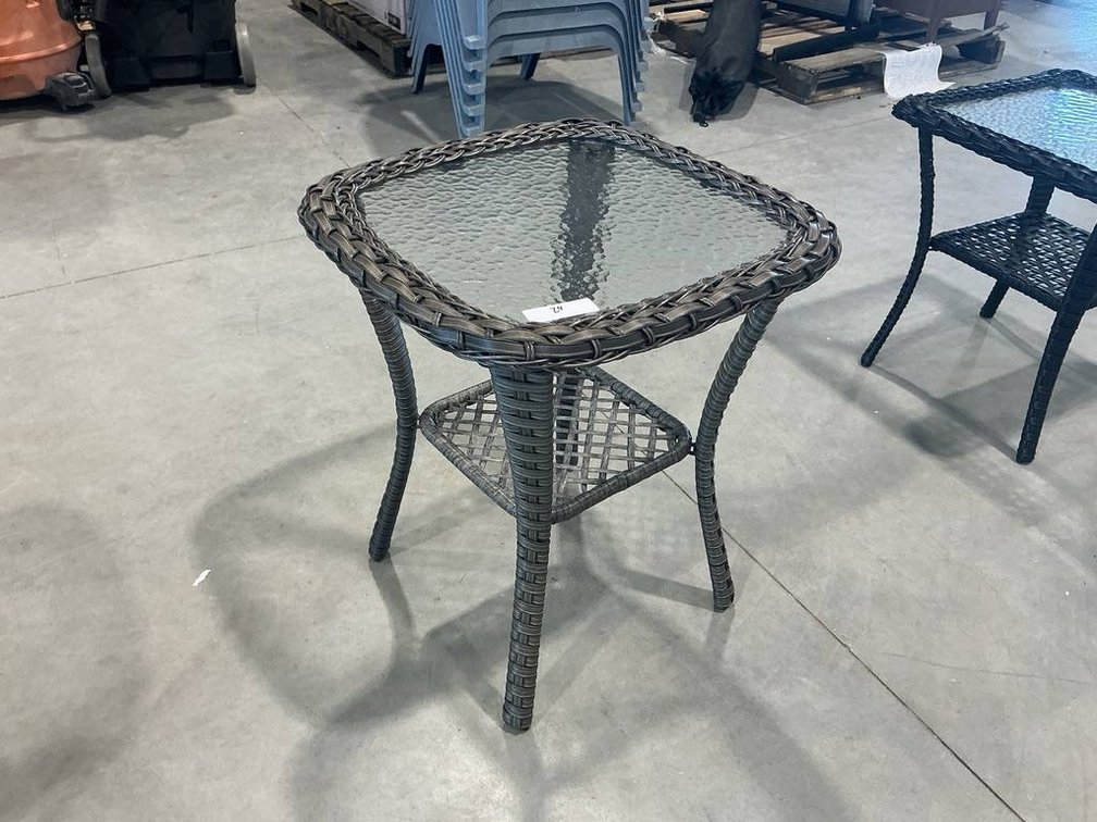 Outdoor Side Table with Glass Top and Wicker Frame