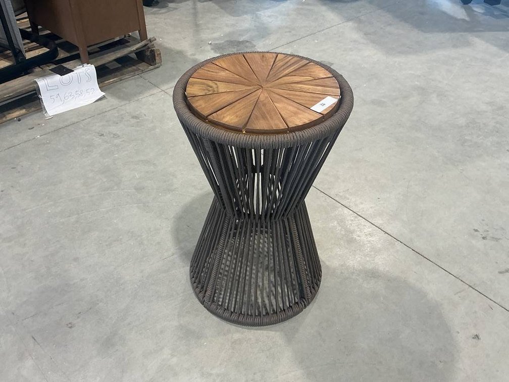 Brown Outdoor Side Table in Acacia Wood and Woven Rope