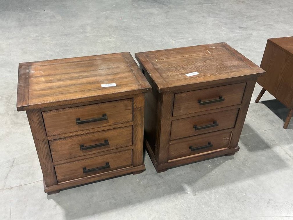 2 Rustic 3-Drawer Nightstands with Minor Wear