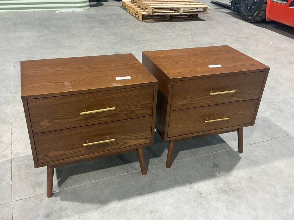 Riverstone Mid-Century Modern Walnut 2-Drawer Nightstands