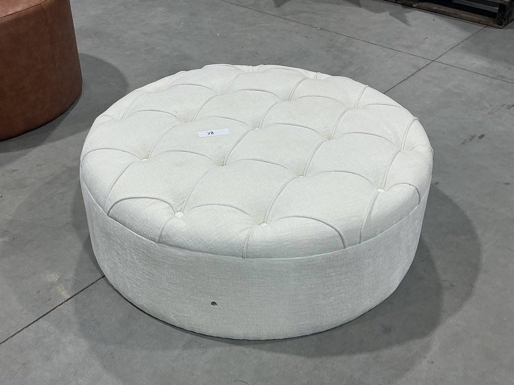 White Round Tufted Ottoman