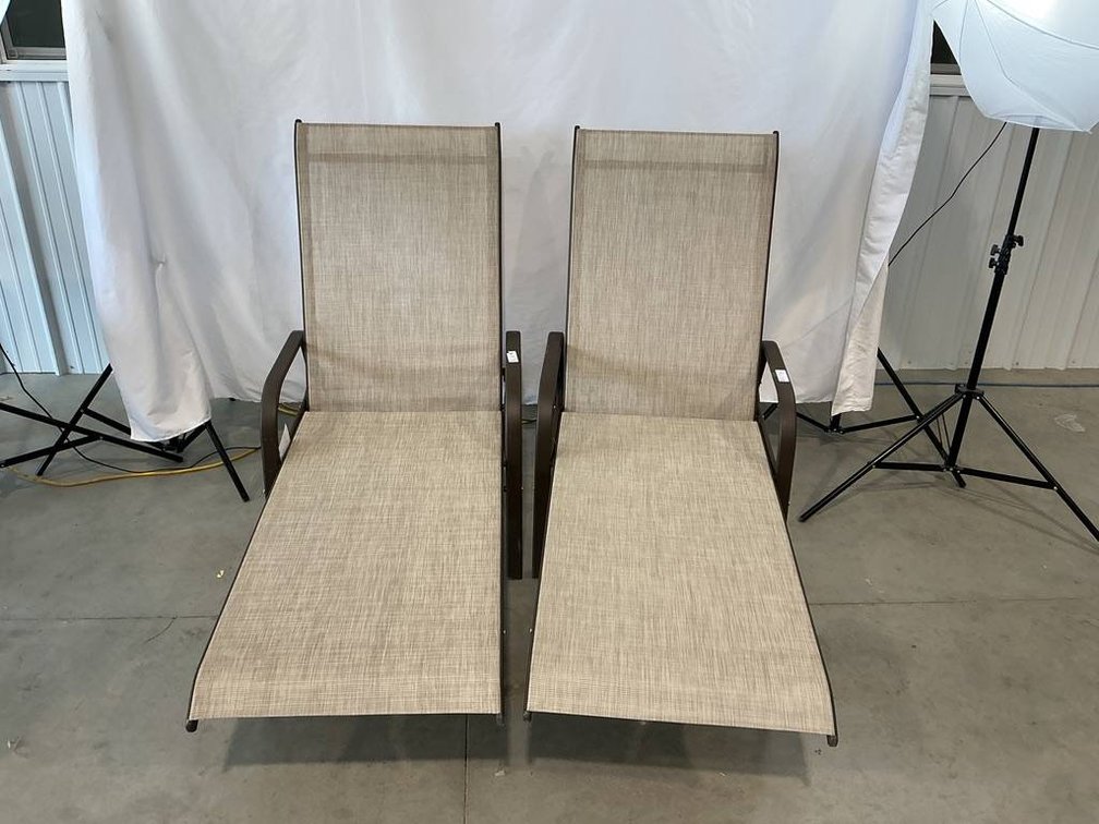 2 Outdoor Folding Lounge Chairs in Neutral Finish
