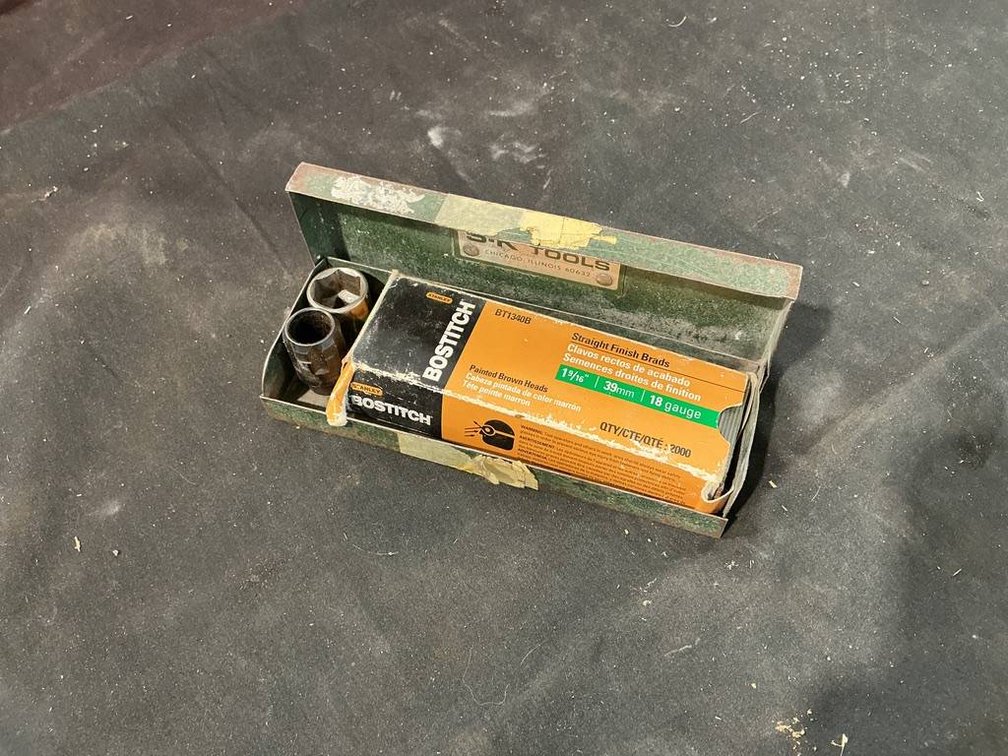 Green S-K Tools Metal Box With Bostitch 1 9/16" Finishing Nails