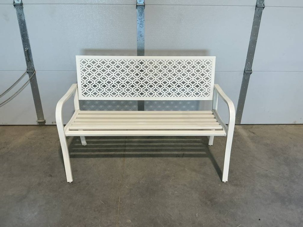 White Metal Bench with Decorative Backrest