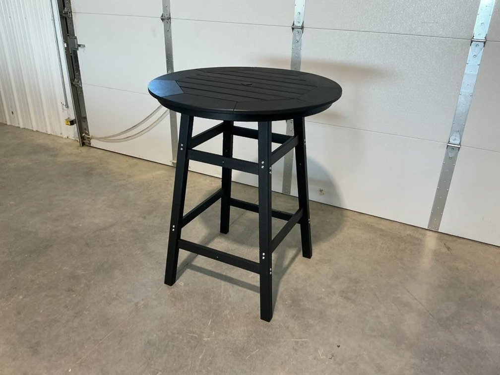 Tall Black Barstool Table With Slatted Round Top