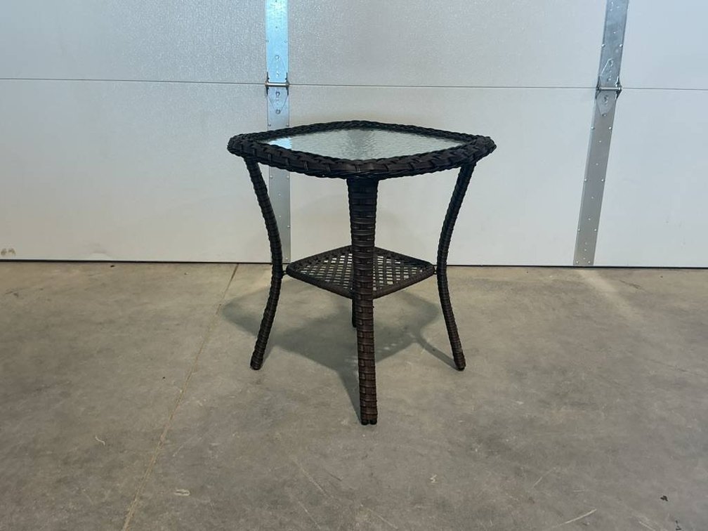 Wicker Side Table With Glass Top