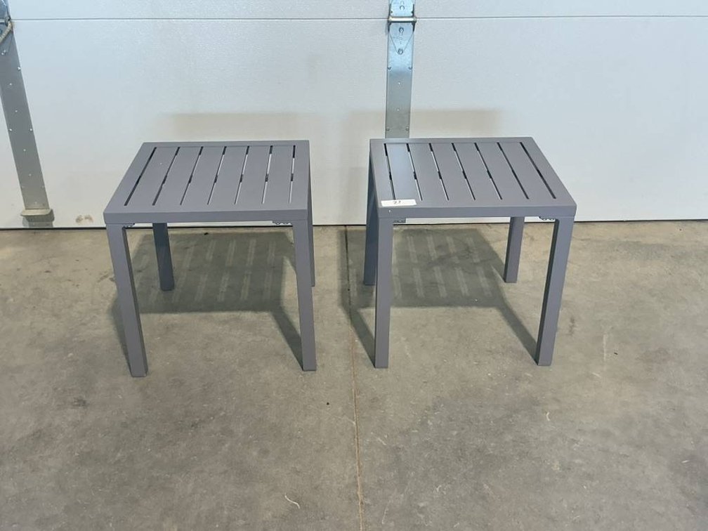 2 Gray Side Tables in Slatted Design