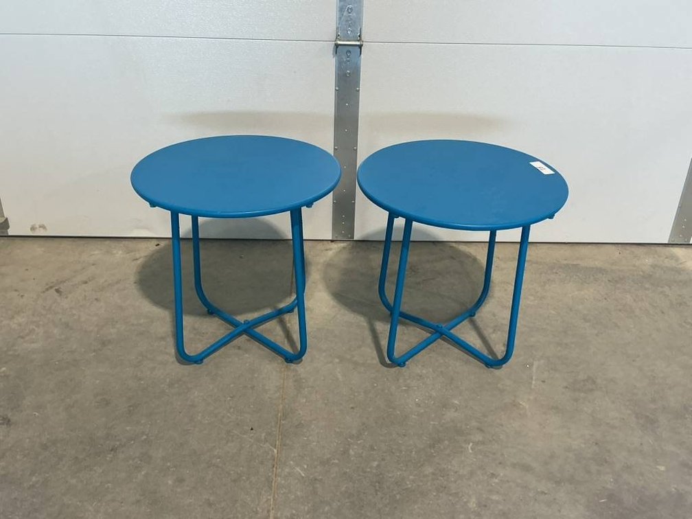 Small Blue Metal Side Tables