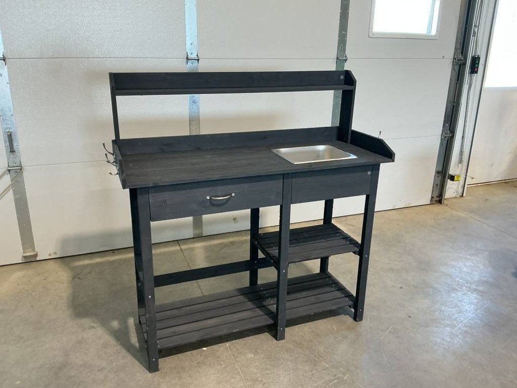 Wooden Potting Bench with Drawer and Sink Insert