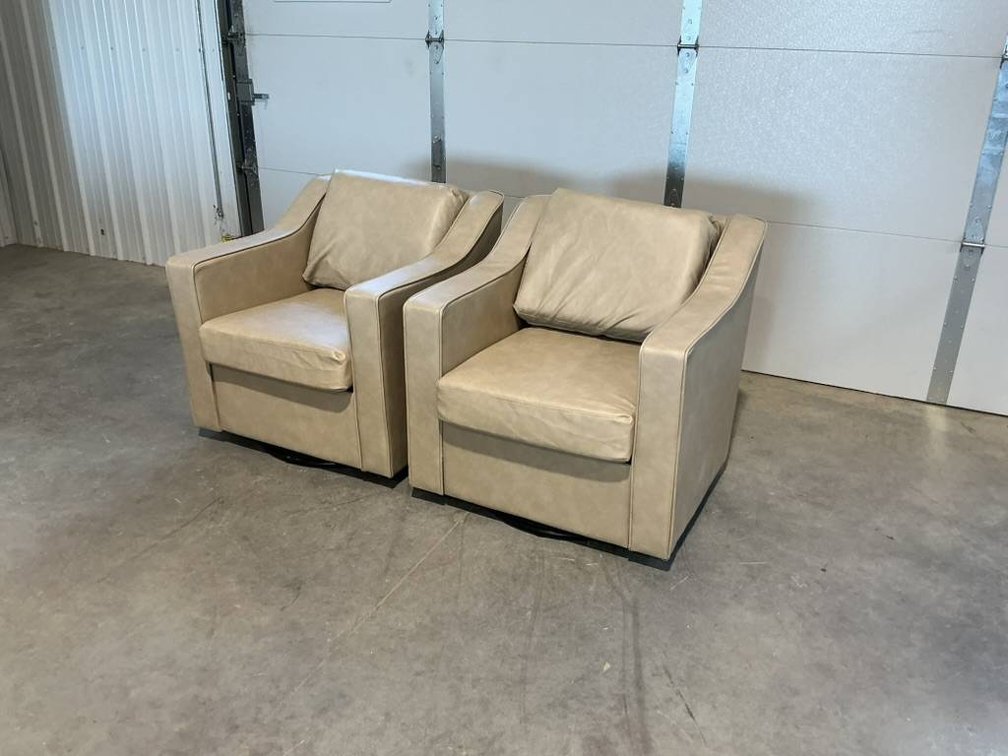 Cream Faux Leather Swivel Chair Set