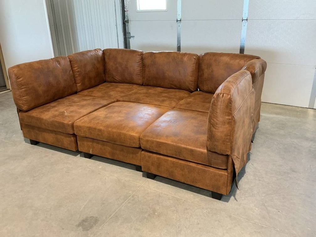 6-Piece Sectional Couch in Brown Upholstery