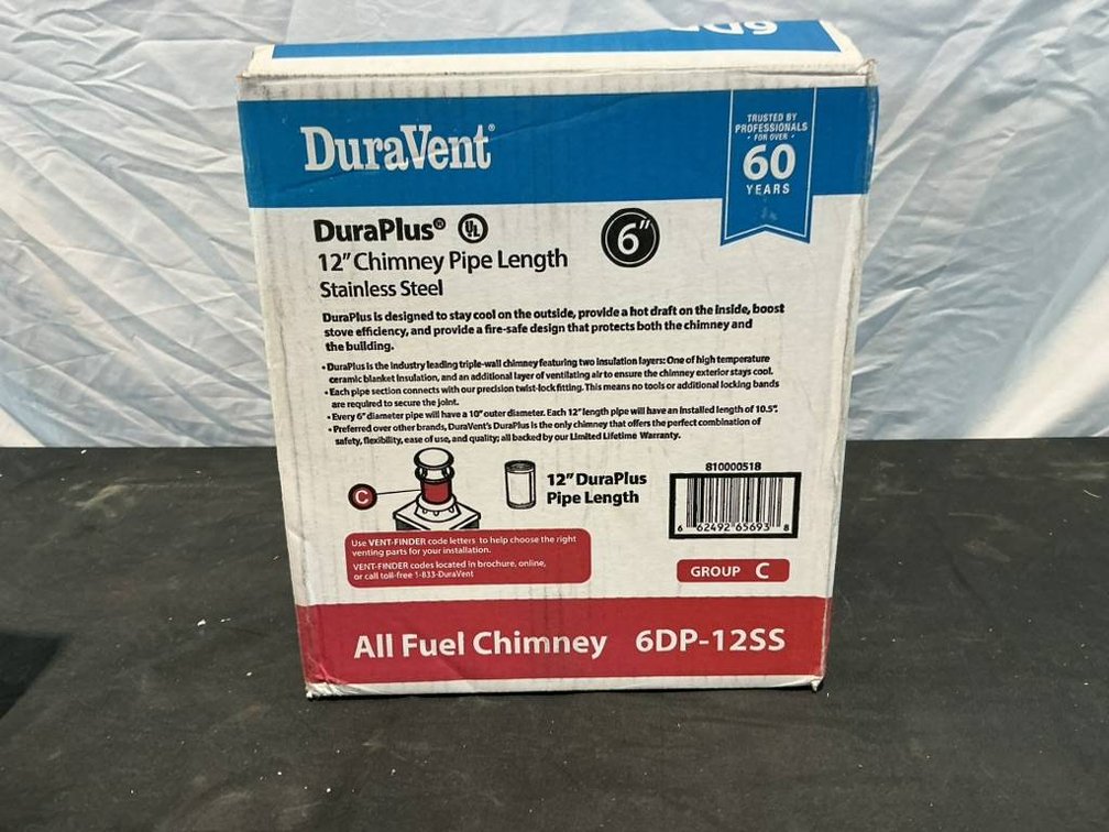 DuraVent DuraPlus 12-Inch Stainless Steel Chimney Pipe