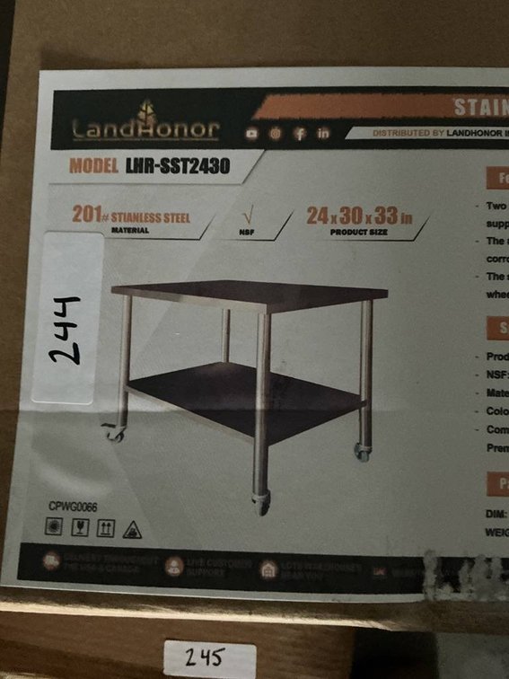 Unused Landhonor 24"x30"x33" Stainless Steel Table
