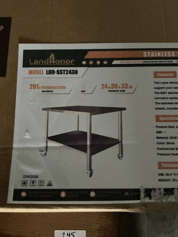 Unused Landhonor 24"x30"x33" Stainless Steel Table