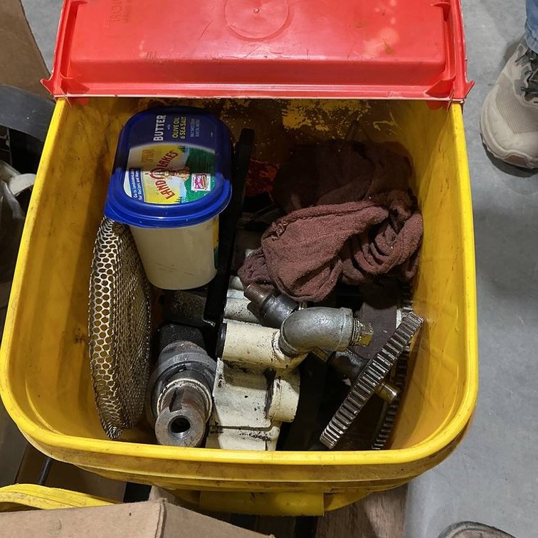 6- Buckets of Disassembled Small Engines and Parts