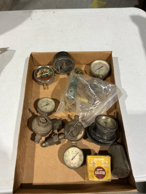 Lot Containing Sewing Machine Motors, Dolly Tires, and Gauges