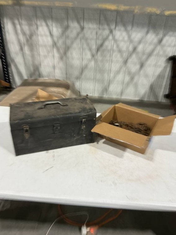 Metal Craftsman Tool Box Full of Wrenches and a Box of Chains and D-Rings