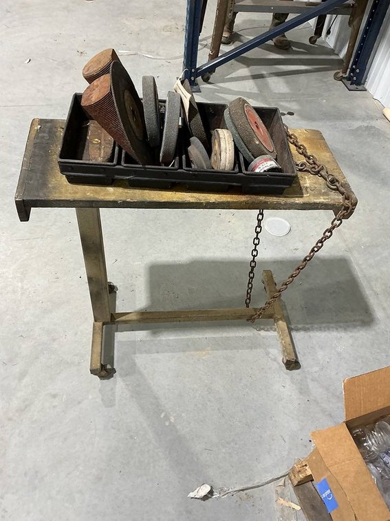 Wedges and Table Grinder Wheels on a Rolling Stand