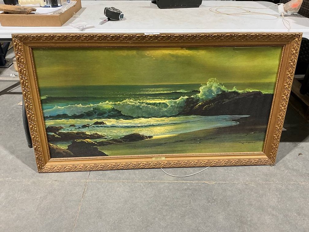 53"x29" Golden Surf By Robert Wood Ocean View Painting in Wood Frame