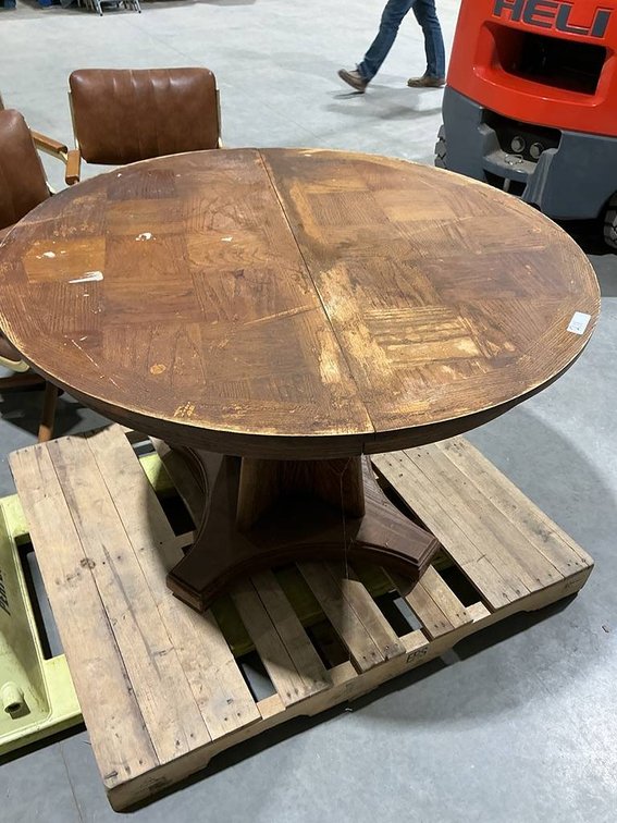 D-45"xH-29" Round Dining Table with 4-Pleather Bronze Chairs