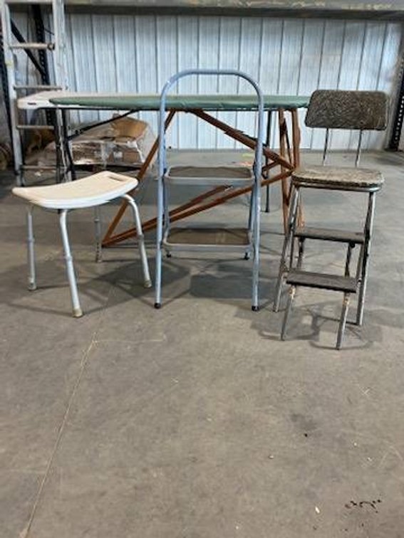 3- StepStools and 1- Vintage Ironing Board