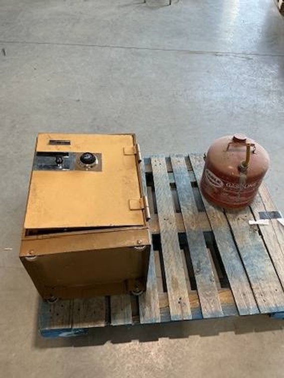 Montgomery Ward Heavy Safe and 4 Gallon Eagle Gas Can