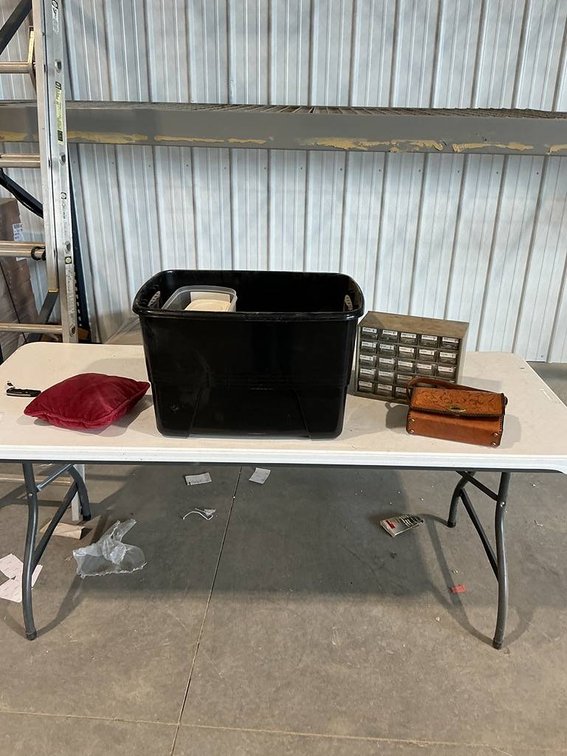 Lot Containing Clothes, Leather Purse, Tupperware, Nuts and Bolts in a Organizer, Cleaning Supplies, and More