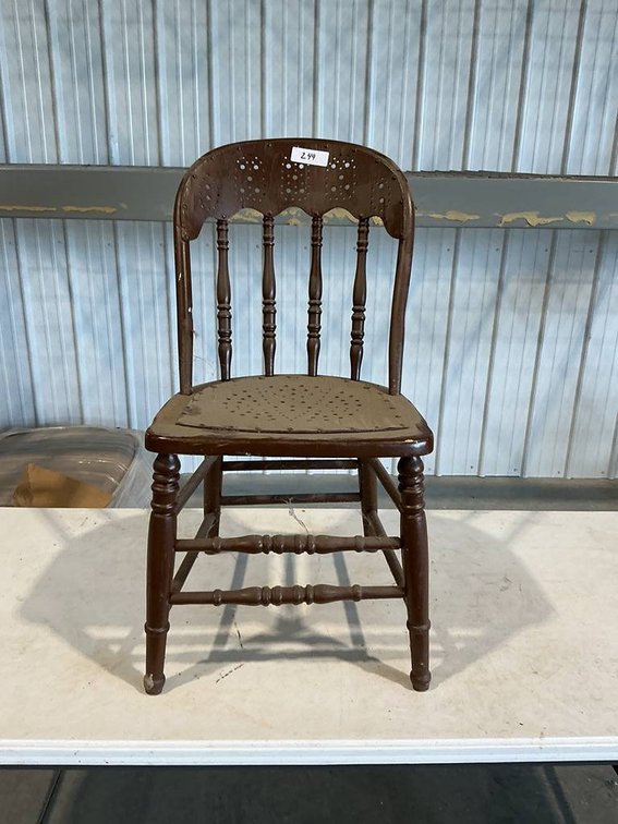 Old Wooden Chair with Scroll work back rest and front bottom supports, no cushion