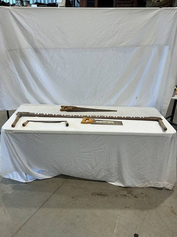 Two-Man Crosscut Logging Saw, 2-Handsaw's, and a Wood Shaver