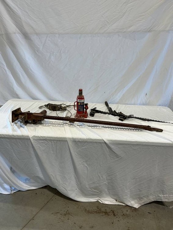 Farm Jack, Fence Stretcher, Come-A-Long Winch, and a 8 Ton Bottle Jack