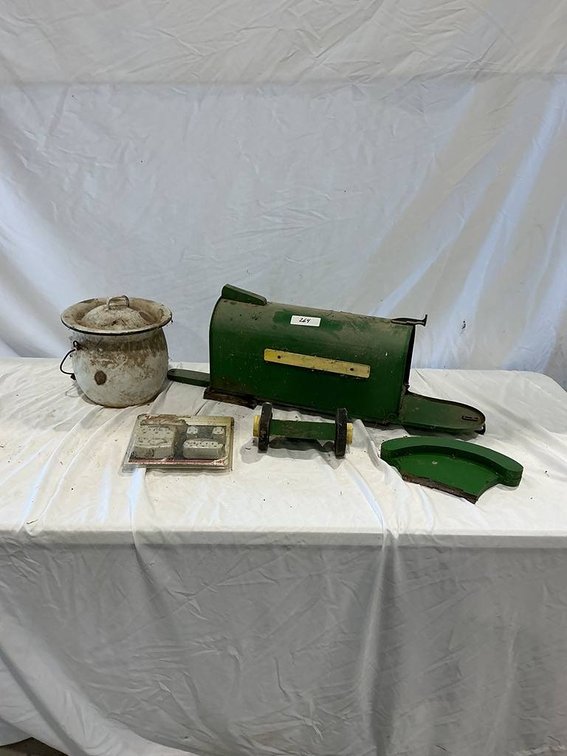 Vintage Enamelware Chamber Pot, Green Mail Box, and a Jobsmart 4 Piece Socket Adapter Kit