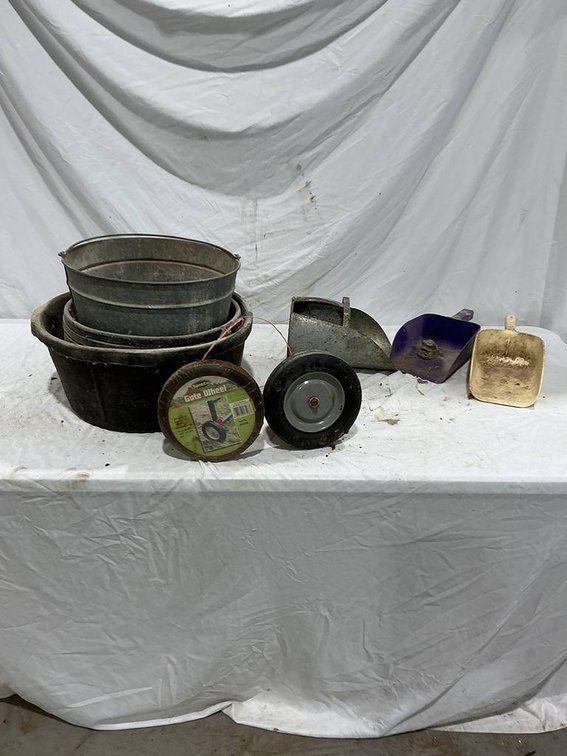 7- Feeder Buckets, 3- Feeder Scoops, and 2- 8" Gate Wheels