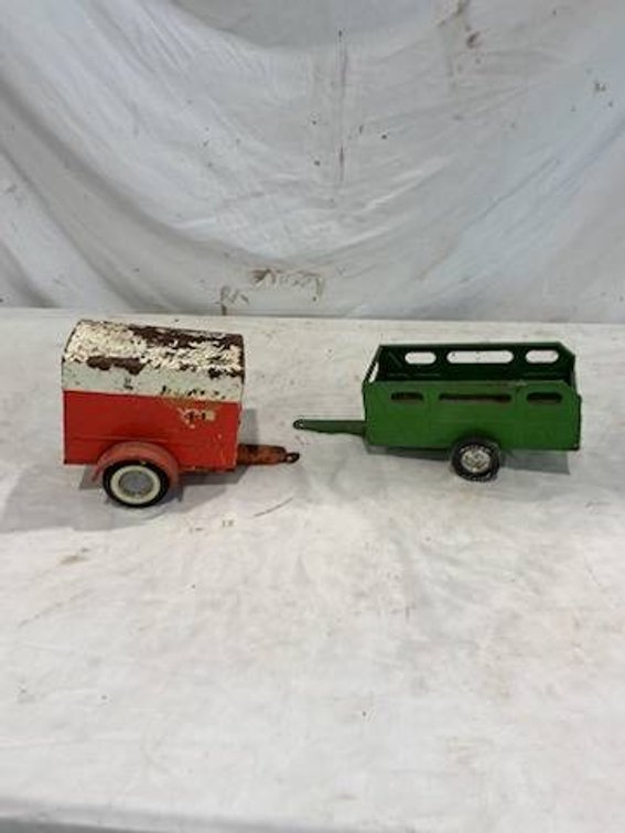 2 NYLINT 1:16 Scale Trailers, 1- Vintage U-Haul Trailer, and 1- Green Metal Farm/Utility Trailer