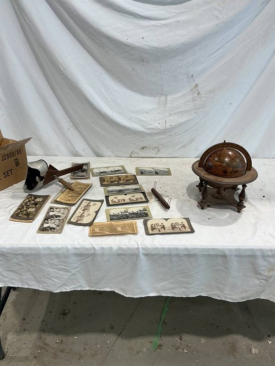 Vintage Stereoscope with a Collection of Stereographs, and a Vintage Italian Old World Tabletop Zodiac Globe