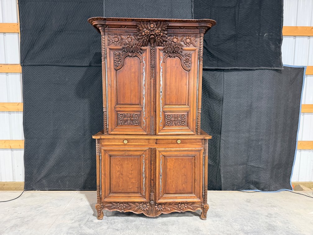 Antique Carved French Norman Two-Part Buffet