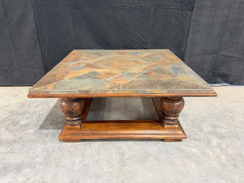 Stone-top Wooden Coffee Table