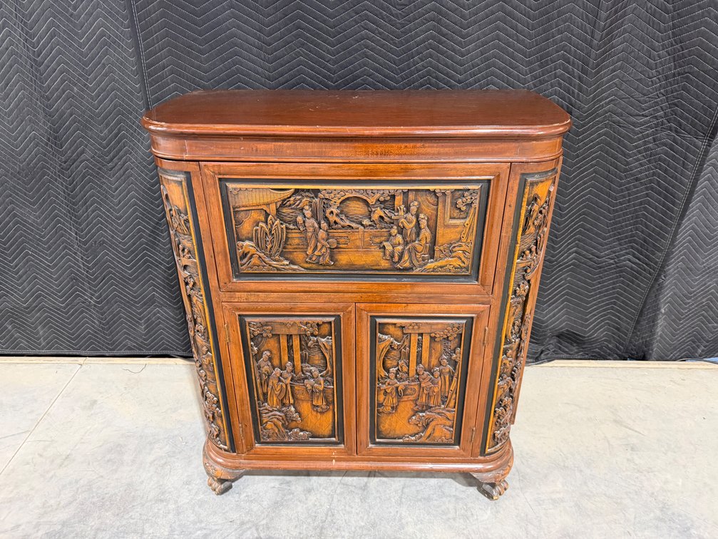 Vintage Asian Hand-Carved Cocktail Cabinet