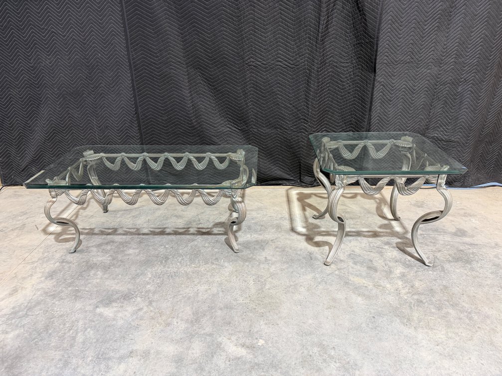 Iron-Scrolled Glass Coffee and End Tables