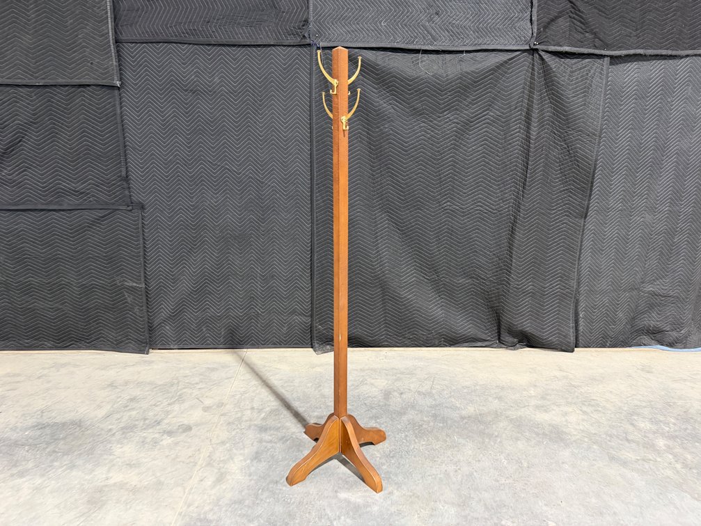 Vintage Wooden and Brass Coat Rack
