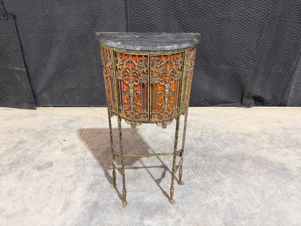 Oscar Bach-style Faux-Tortoise Shell and Bronze Demilune Telephone Cabinet