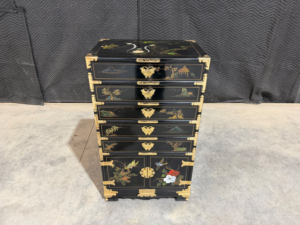 Vintage Chinoiserie Black Lacquer Lingerie Chest