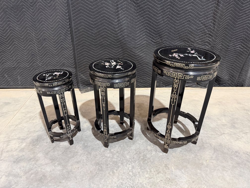 Chinese Black Lacquer Drum Stools